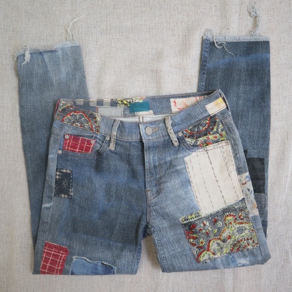 MOTHER Patchwork Skinny Fray Jeans